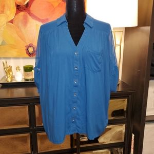 EUC Express Womans Teal Button-down Top Sz L